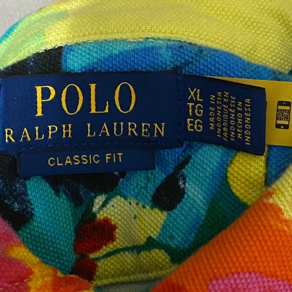 Polo Ralph Lauren XL Floral Polo Shirt Mens Yellow Tropical Trippy Psychedelic